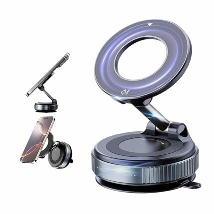 Humble 360° Vacuum Magnetic Car Phone Holder – Strong Suction Cup Mount for Dashboard, Windshield, Rearview Mirror, Shower and Gym, Universal Hands-Free Phone Mount for All Smartphones – Black (MH07)