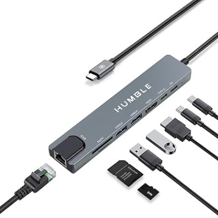 HUMBLE® USB C Hub 8 in 1 Multiport Adapter with 4K HDMI, Ethernet, 100W PD Charging, USB 3.0, SD/TF Card Reader, Type C Docking Station for MacBook, Windows Laptop, iPad, Samsung DeX,(1 Year Warranty)