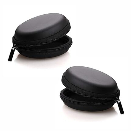 HUMBLE Earphone Headphone Carrying Case Pouch Cover for Earphones | Compact Storage for Earphones, Headsets, Pen Drives, SD Cards, Charging Cables | Black (Pack of 2)